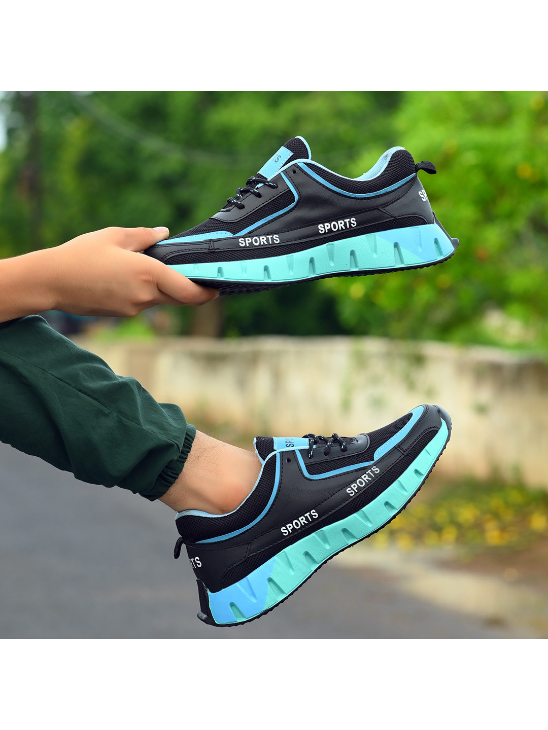 

MANSAMUSA Men Turquoise Blue Perforations Sneakers