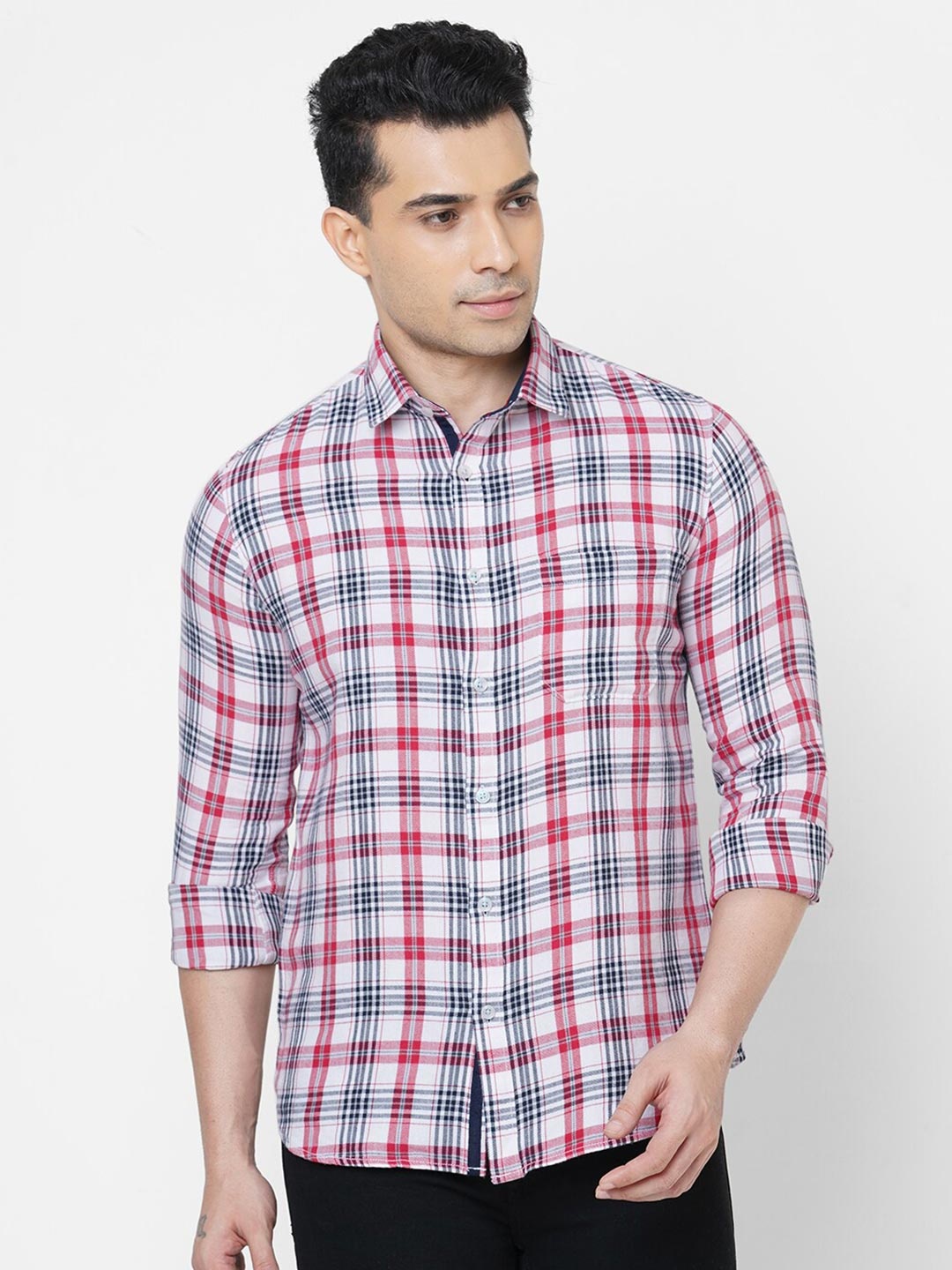 

Solemio Men White Smart Slim Fit Tartan Checks Checked Casual Shirt