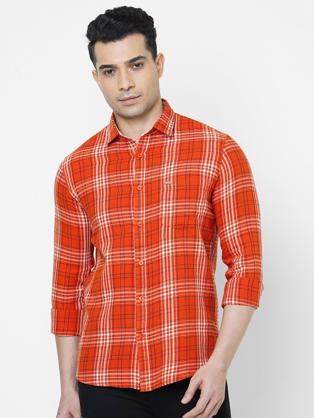 

Solemio Men Rust Smart Slim Fit Tartan Checks Checked Casual Shirt