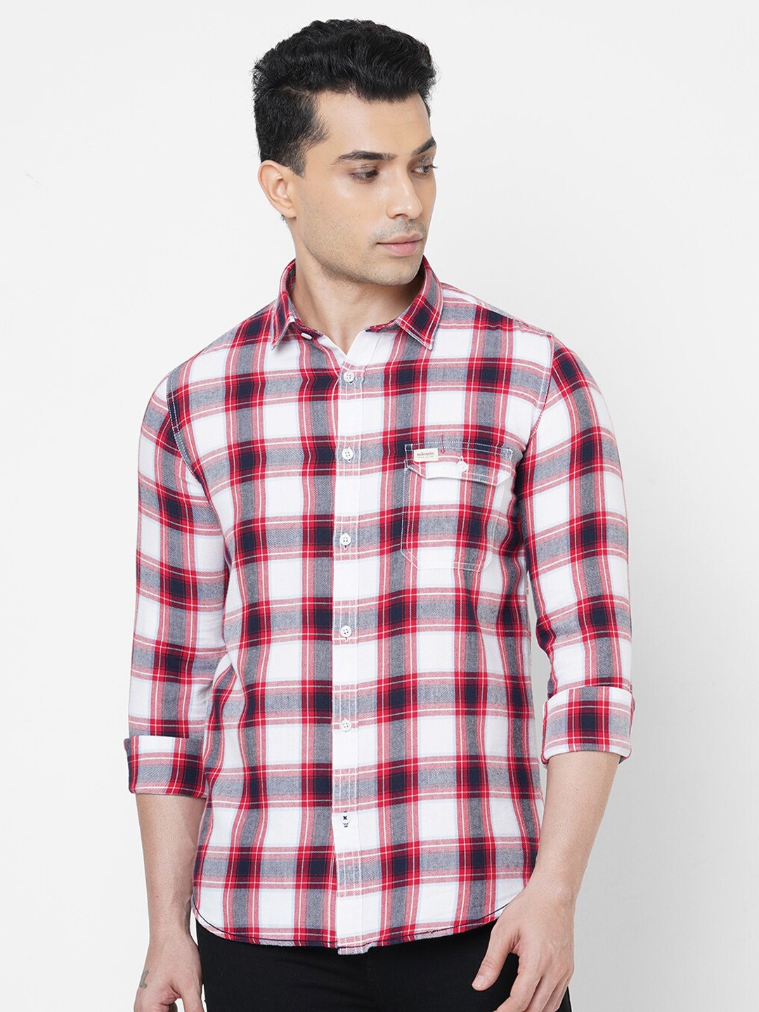 

Solemio Men White Smart Slim Fit Tartan Checks Checked 100% Cotton Casual Shirt