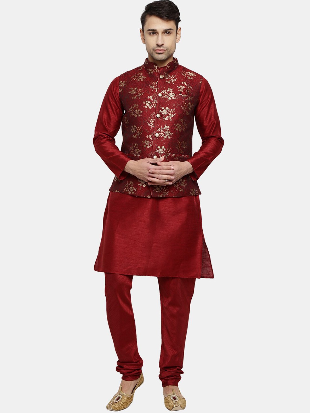 

V-Mart Men Red Floral Layered Kurta with Churidar