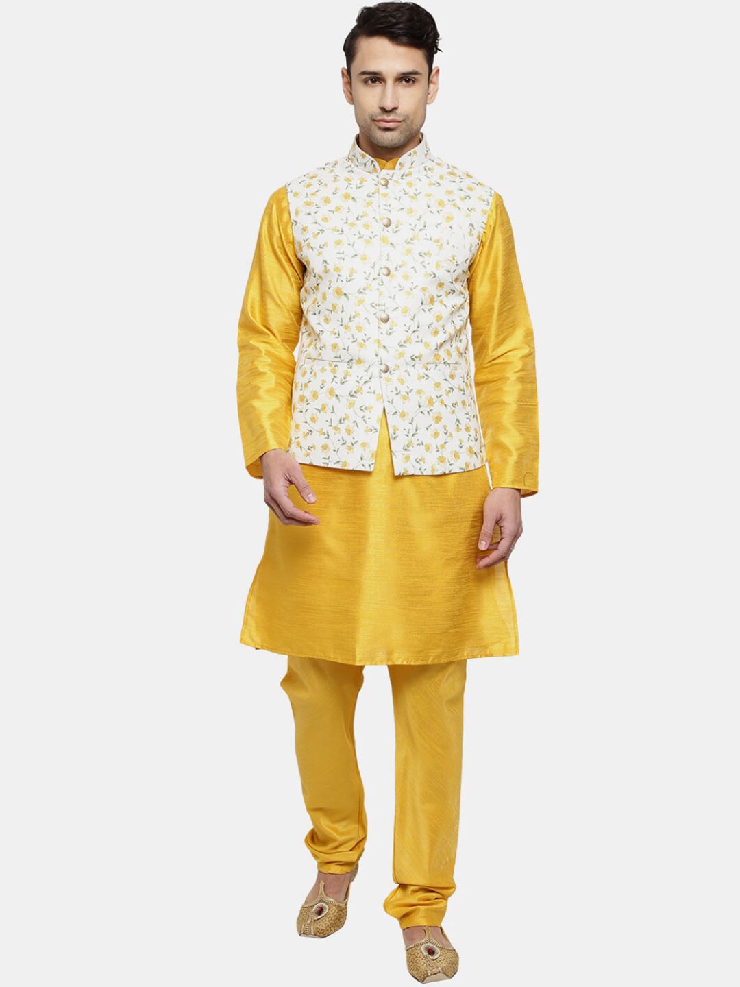 

V-Mart Men Mustard Yellow Layered Kurti with Pyjamas