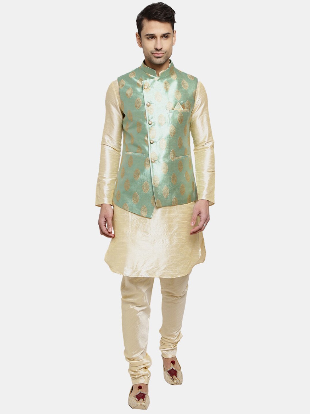 

V-Mart Men Green Layered Kurta with Churidar