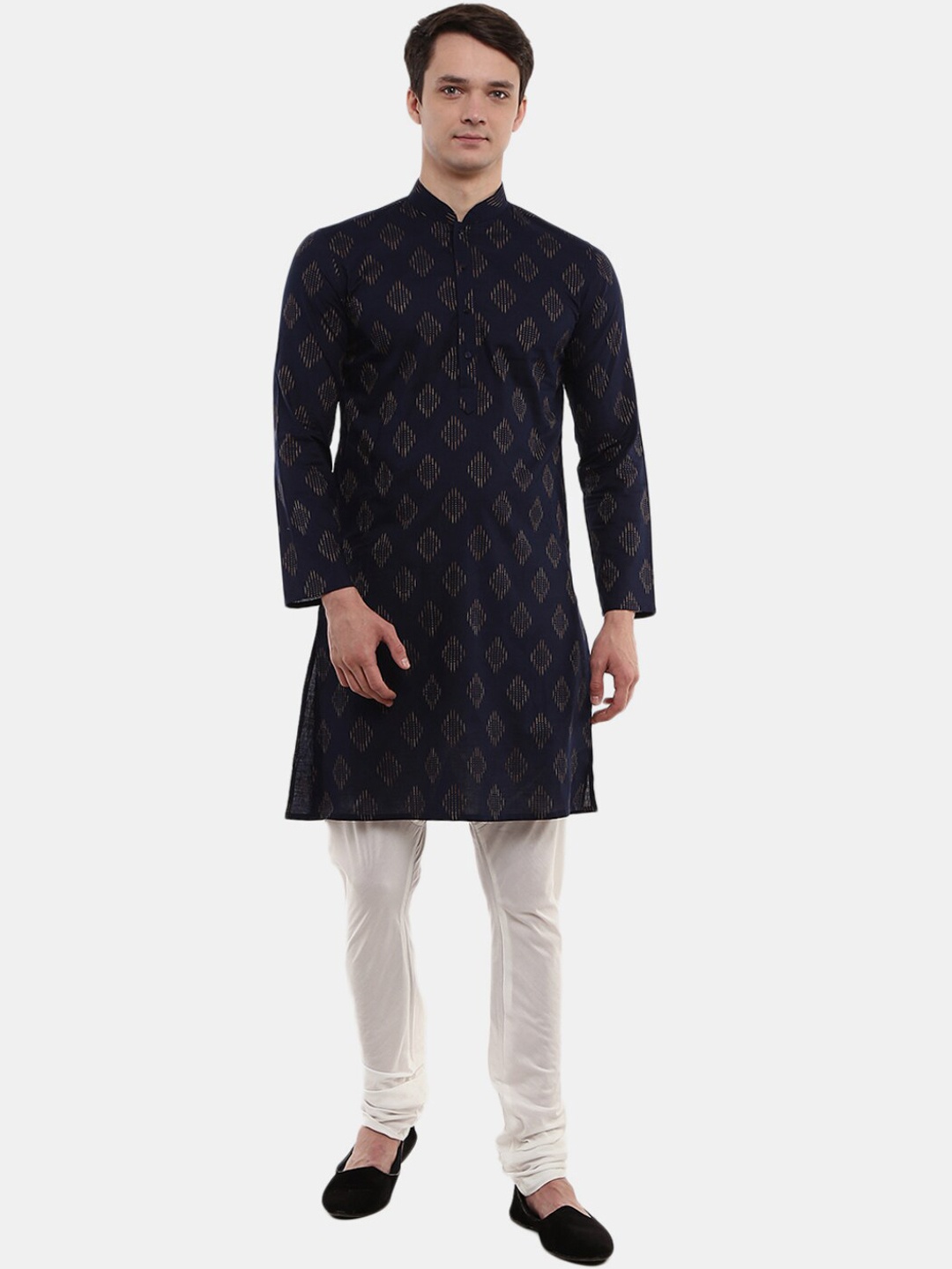 

V-Mart Men Navy Blue Floral Printed Kurti with Pyjamas