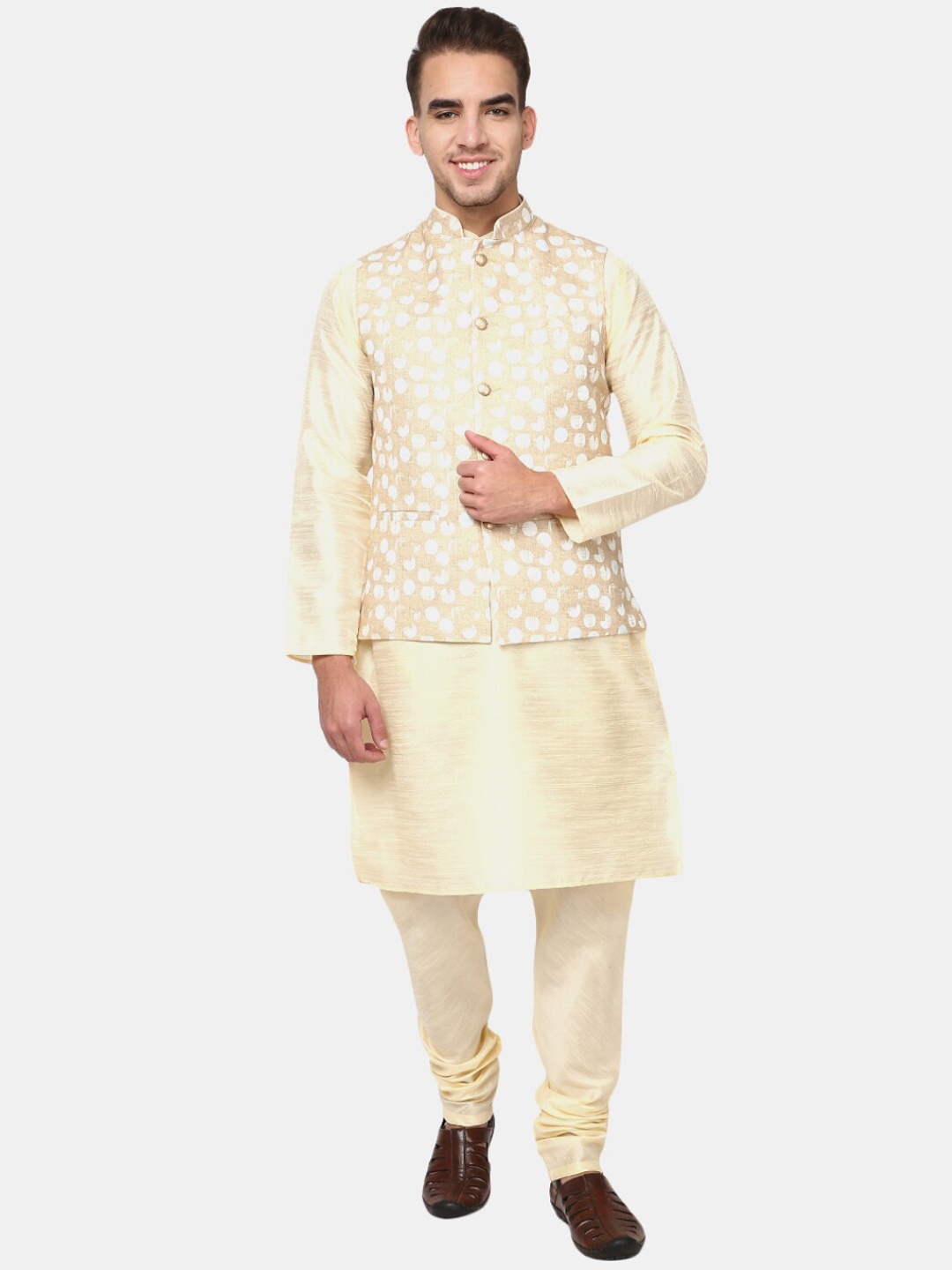 

V-Mart Men Beige Poly Silk Kurta with Churidar