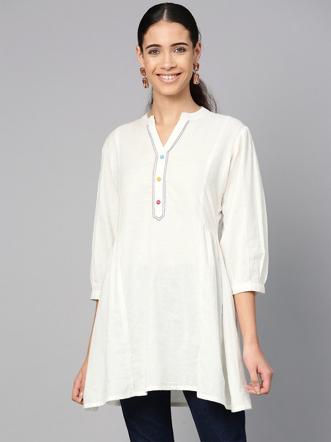 

ETHNIC STREET Women White Organic Cotton Tunic