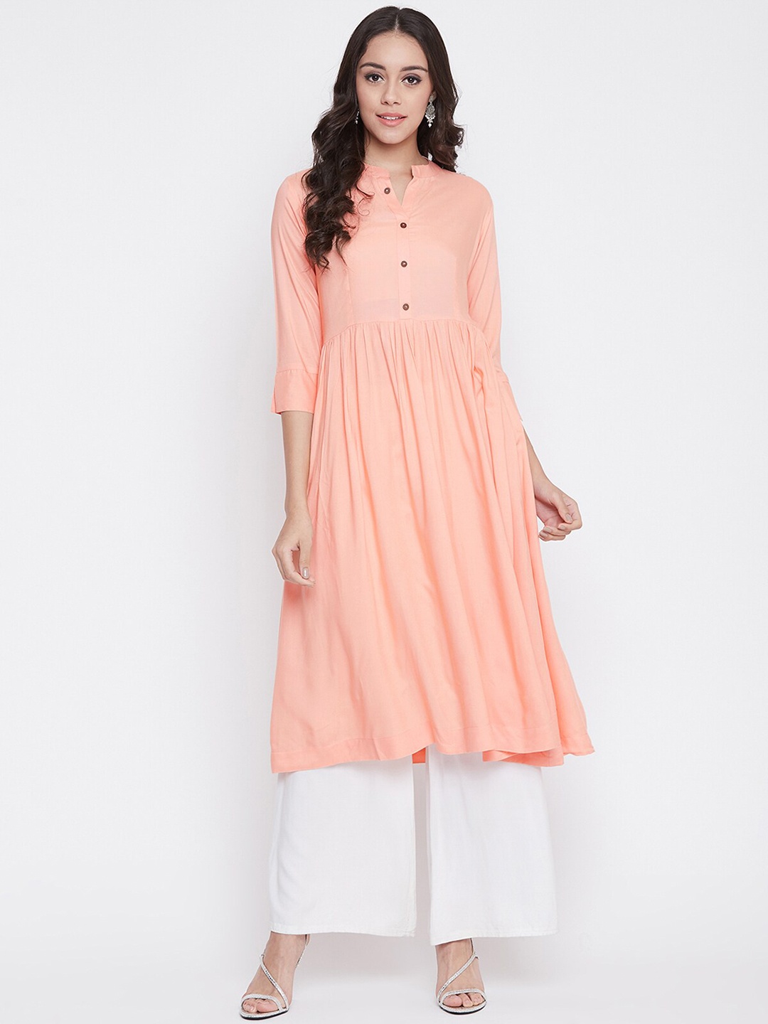 

ETHNIC STREET Women Peach-Coloured Organic Cotton Mandarin Collar Tunic