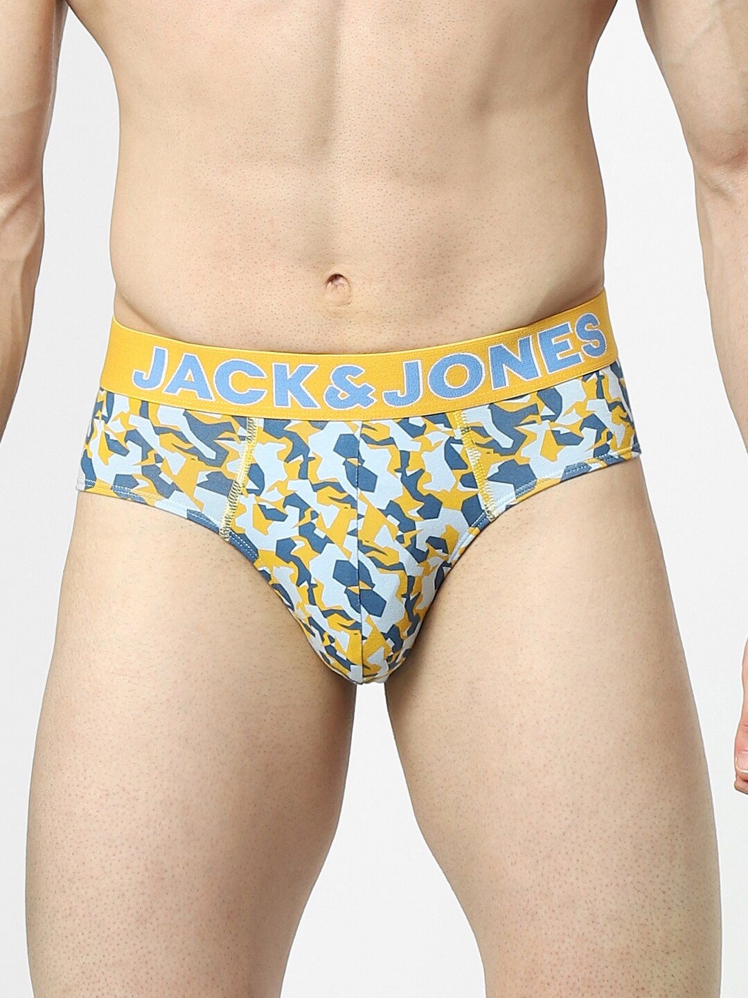 

Jack & Jones Men White & Blue Printed Cotton Basic Briefs