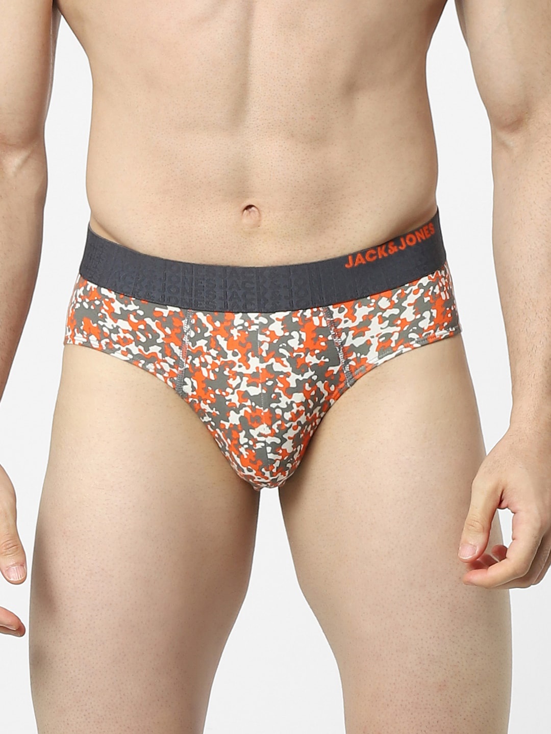 

Jack & Jones Men Grey & Orange Printed Basic Briefs