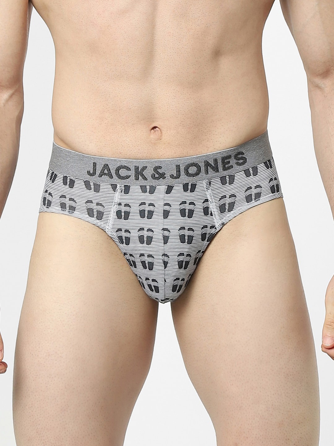 

Jack & Jones Men Grey & White Printed Cotton Basic Briefs