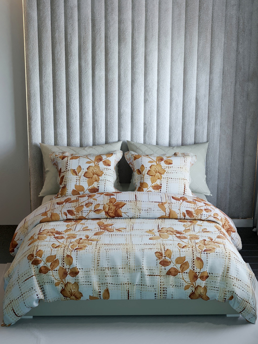 

LABHAM Brown & White Floral 210 TC King Bedsheet with 2 Pillow Covers