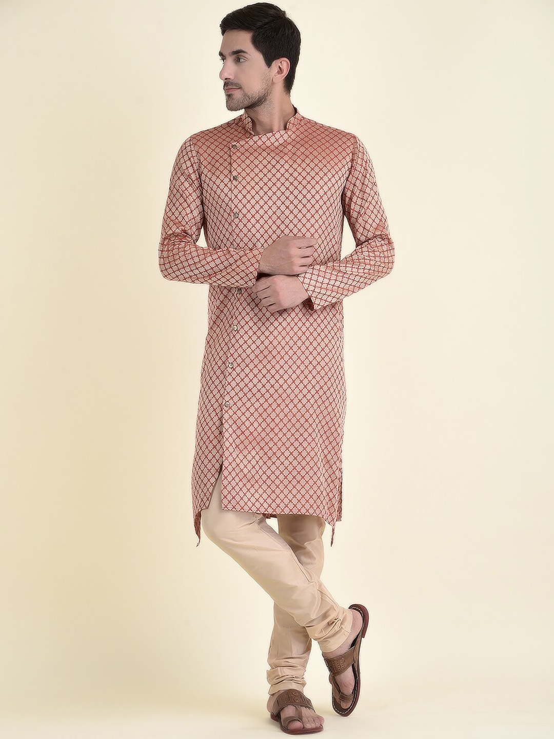 

TABARD Men Maroon Cotton Printed Kurta With Churidar