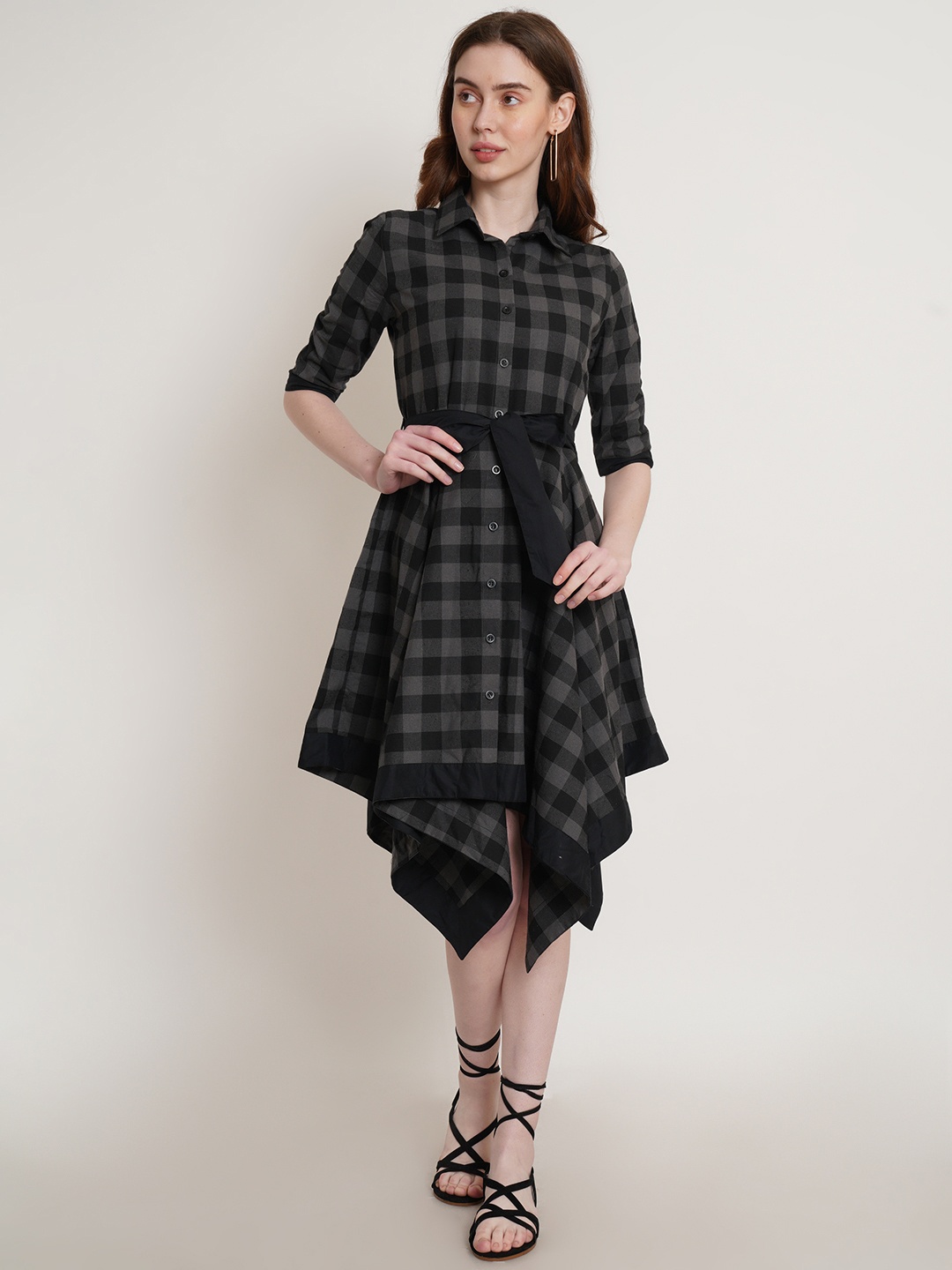 

Hive91 Women Grey Checked A-Line Dress