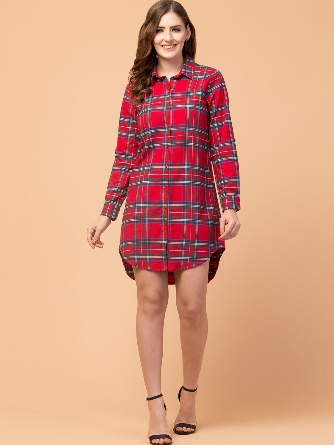 

Hive91 Red Checked Shirt Dress