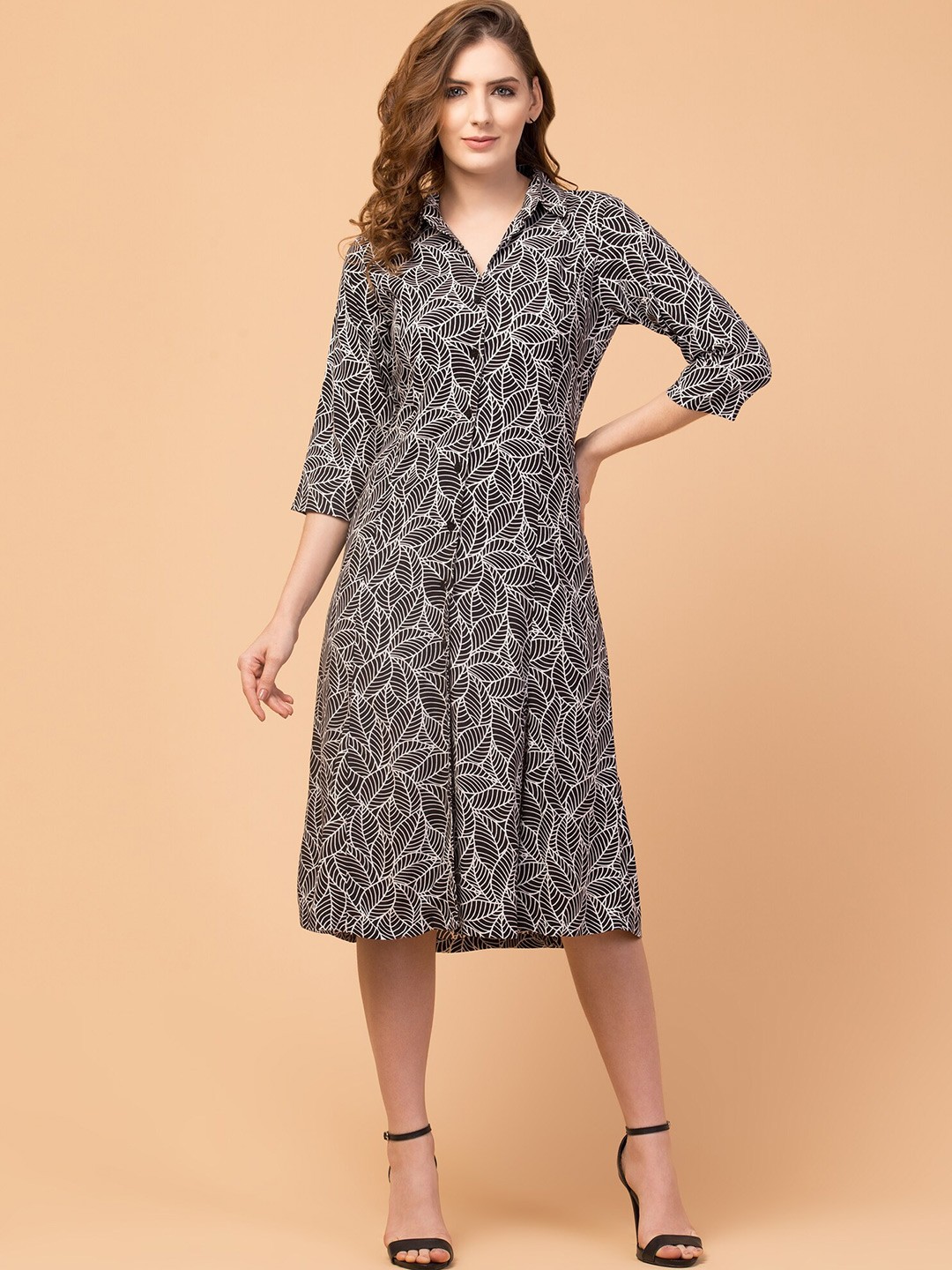 

Hive91 Black Ethnic Motifs A-Line Midi Dress