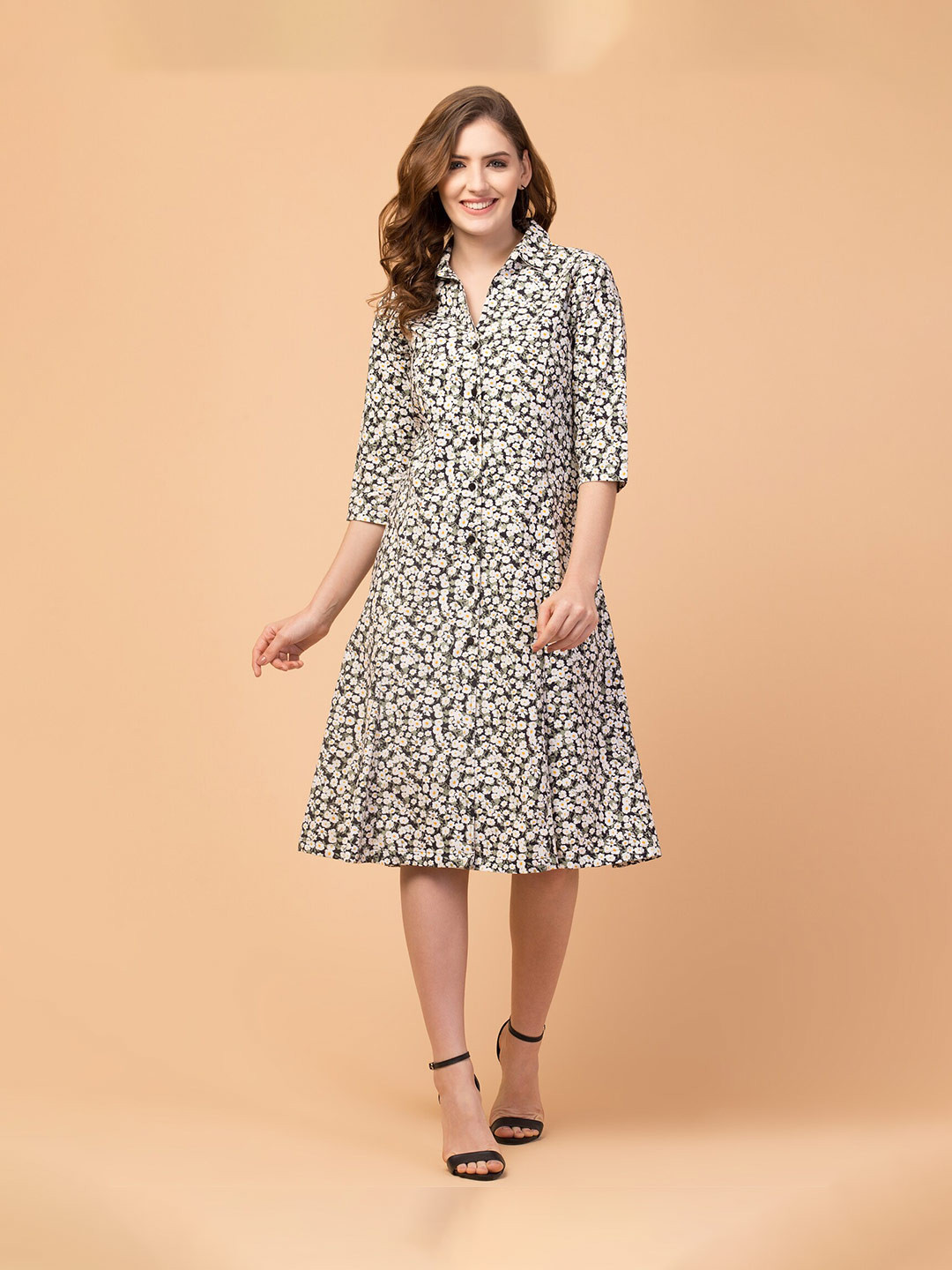 

Hive91 Black & White Floral Shirt Dress