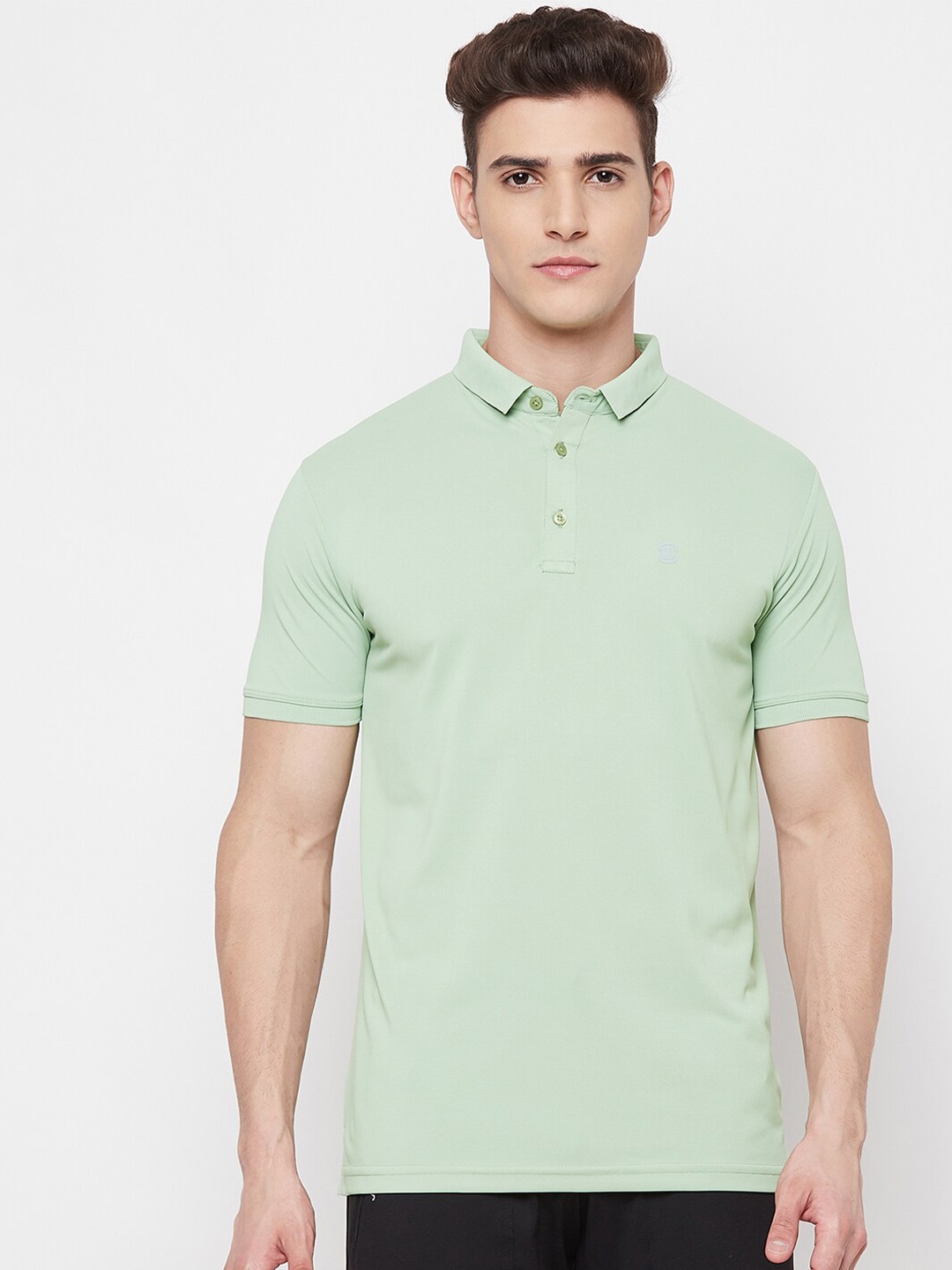

MOZAFIA Men Green Polo Collar Slim Fit Cotton T-shirt