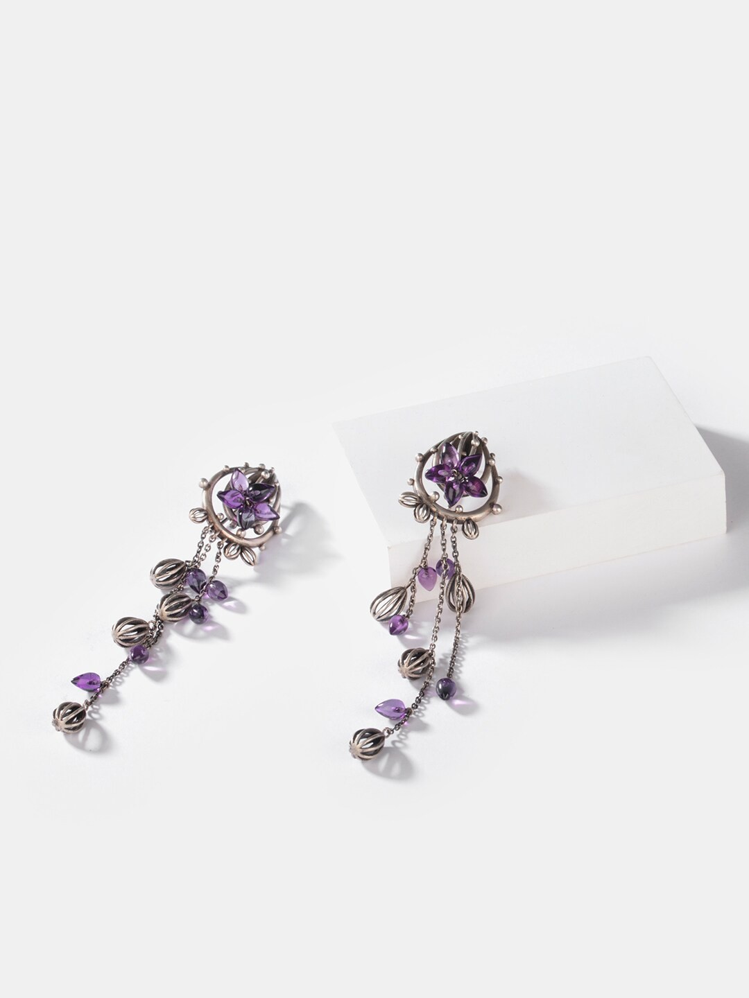 

SHAYA Purple Silver Contemporary Drop Earrings