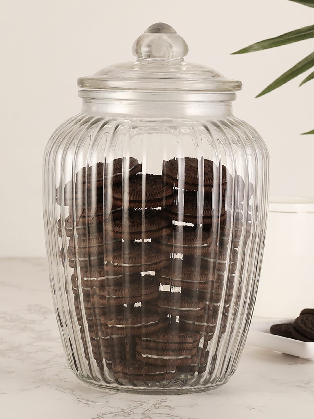 

HomeTown Transparent Textured Kitchen Storage Jar With Lid