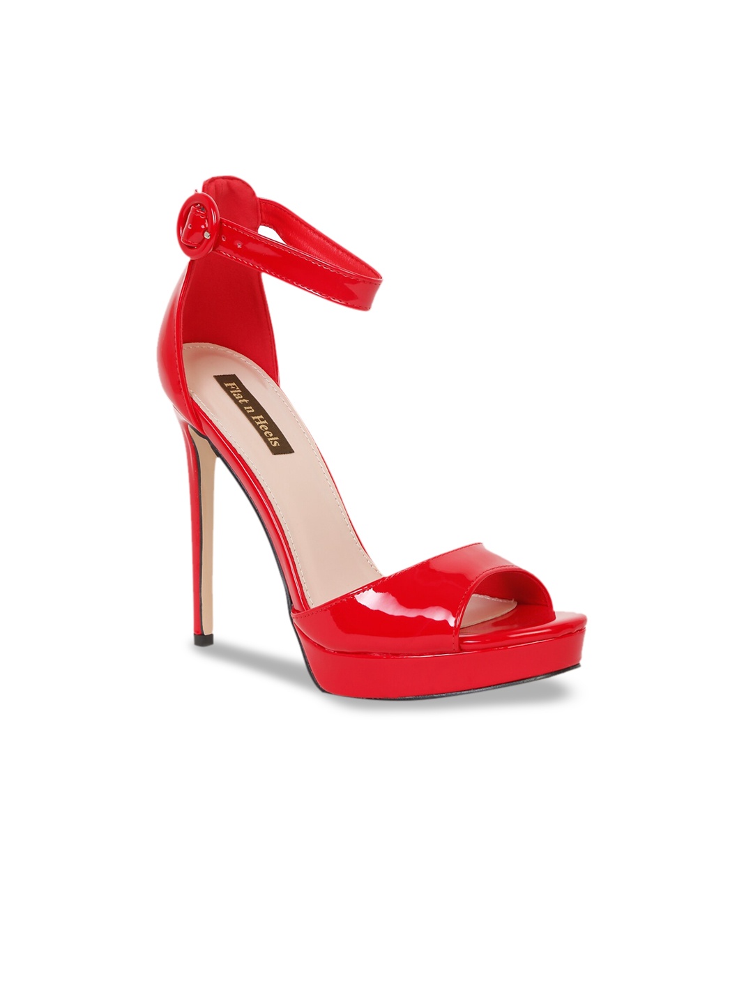 

Flat n Heels Red Stiletto Peep Toes with Buckles