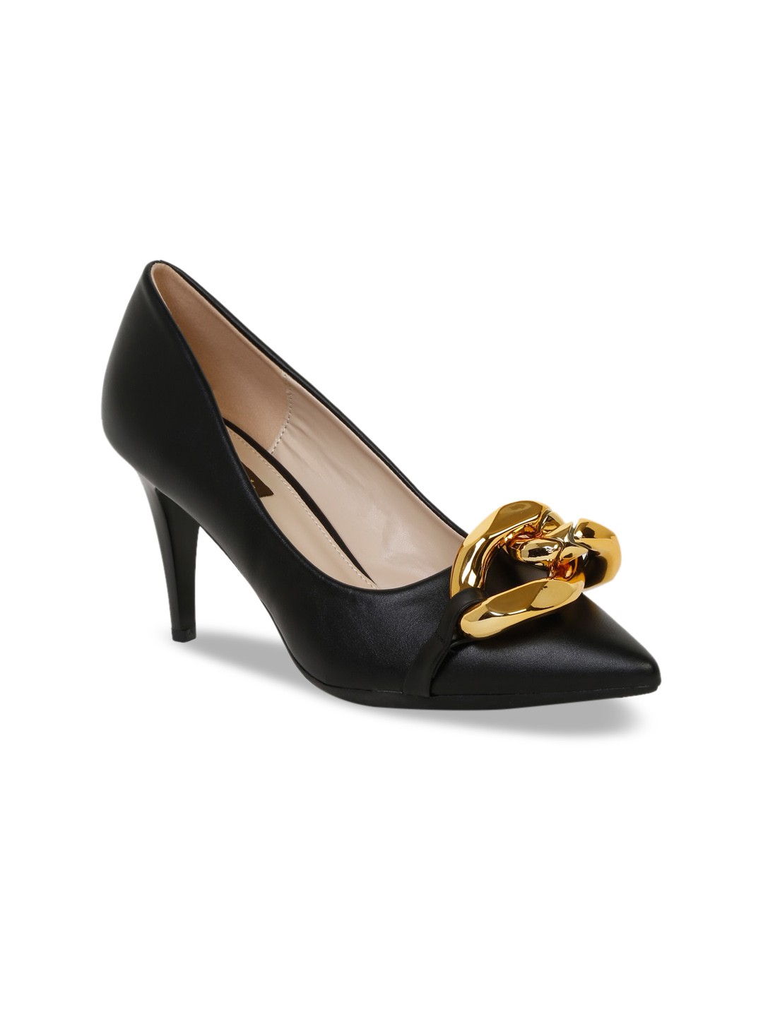 

Flat n Heels Black & Gold-Toned Embellished Pumps