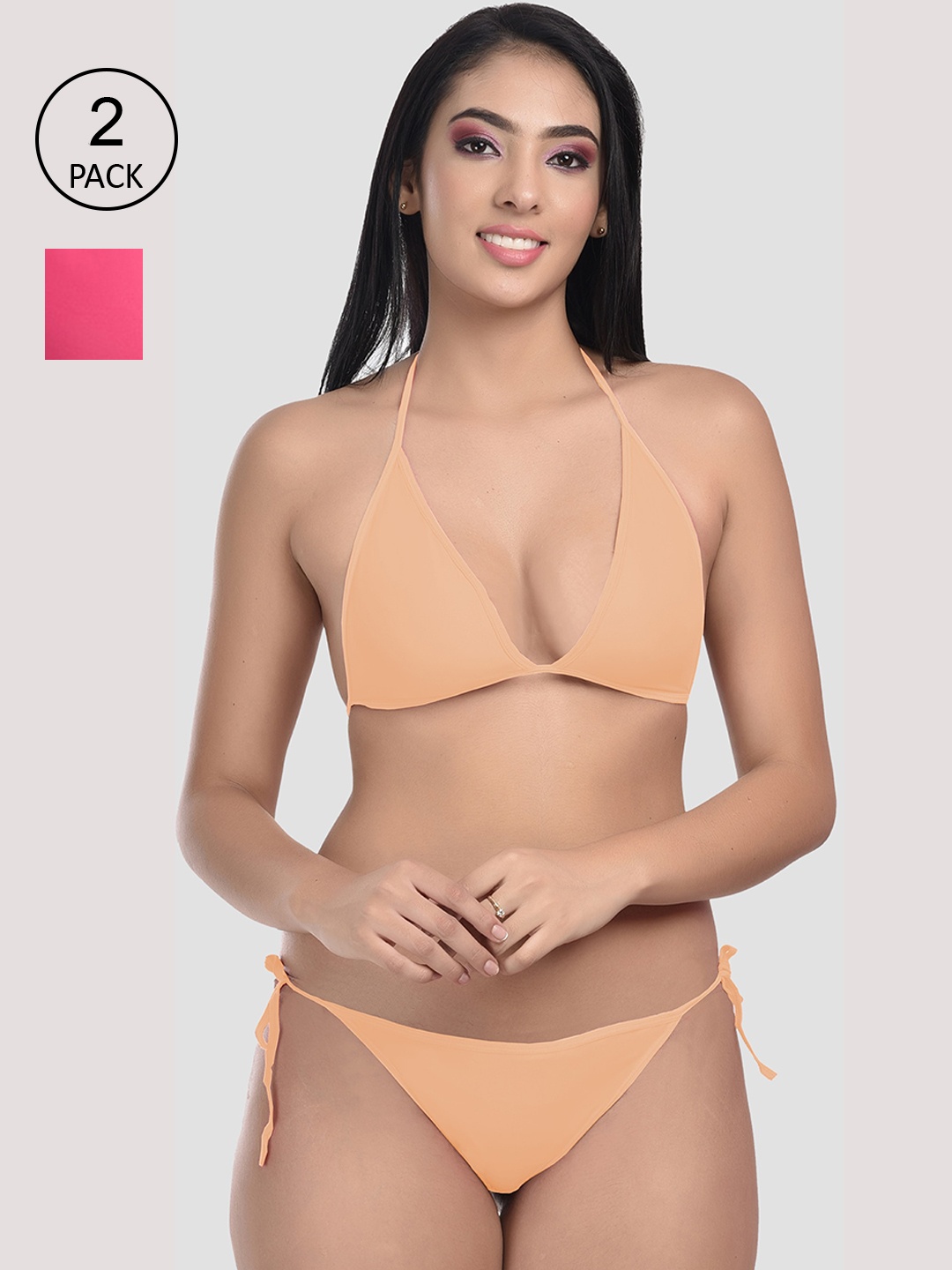 

StyFun Women Pack Of 2 Solid Lingerie Set, Pink