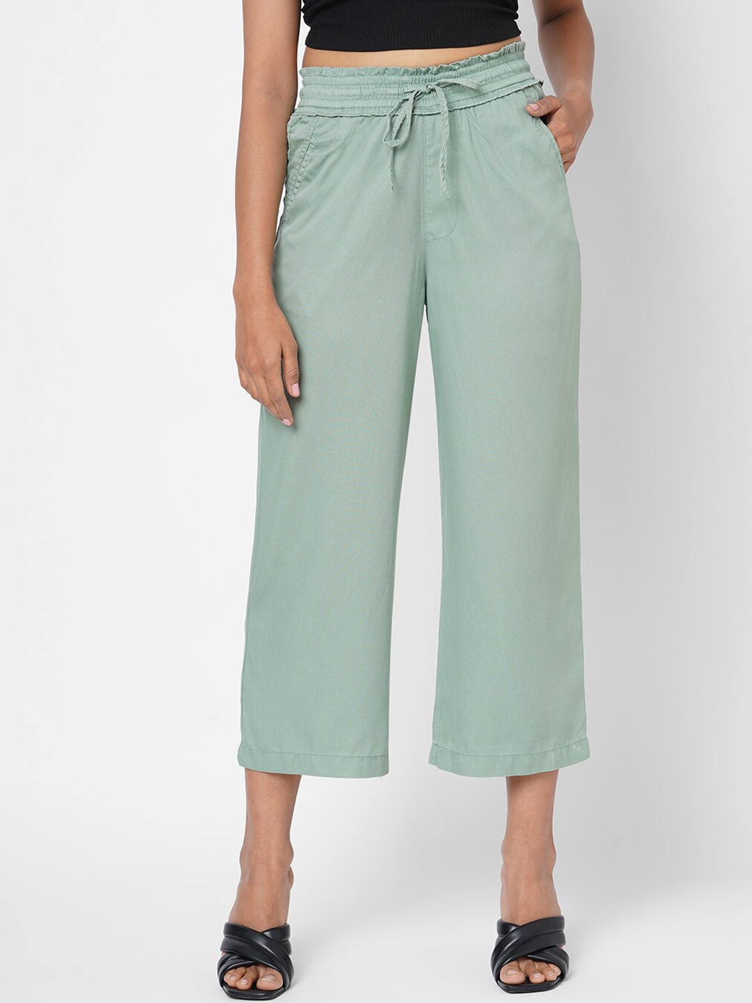 

Kraus Jeans Women Green Loose Fit High-Rise Culottes Trousers