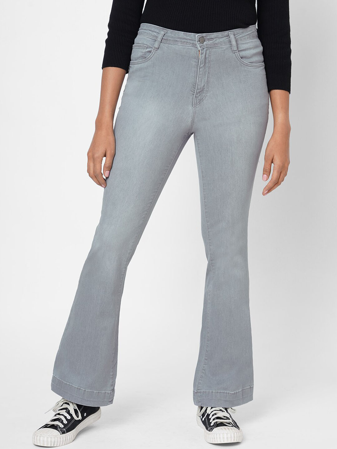 

Kraus Jeans Women Grey Flared High-Rise Light Fade Stretchable Jeans