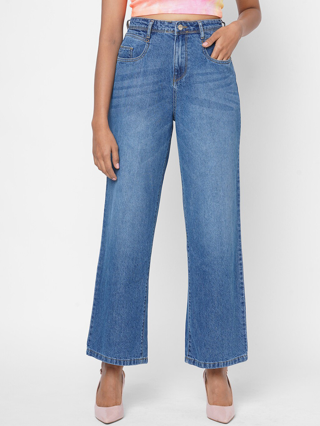 

Kraus Jeans Women Blue Wide Leg High-Rise Light Fade Jeans
