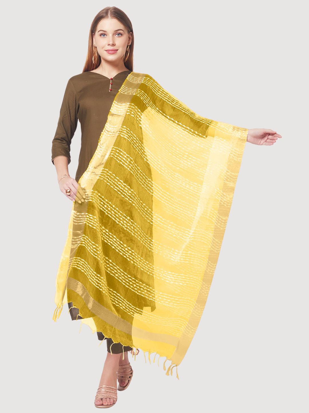 

Dupatta Bazaar Yellow Woven Design Organza Dupatta