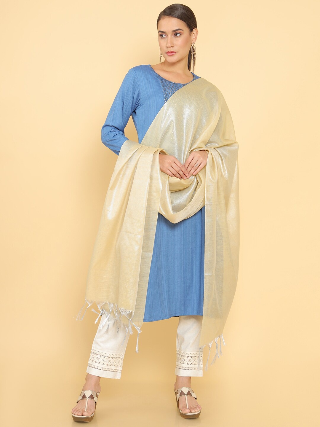 

Soch Beige Solid Chanderi Dupatta