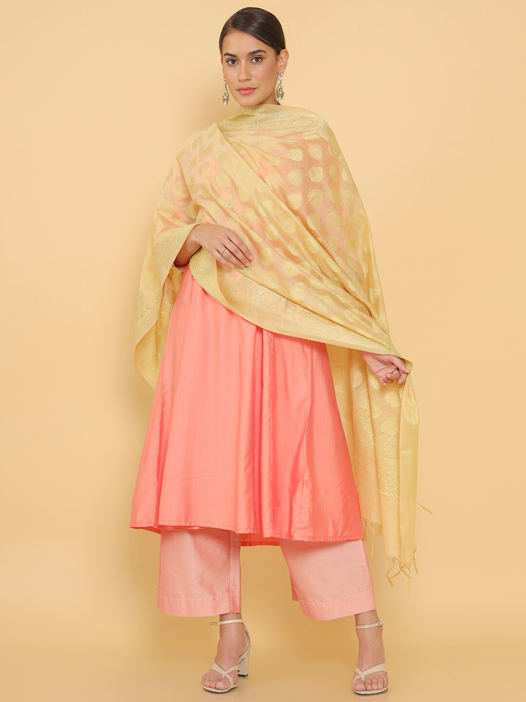 

Soch Beige & Gold-Toned Printed Dupatta