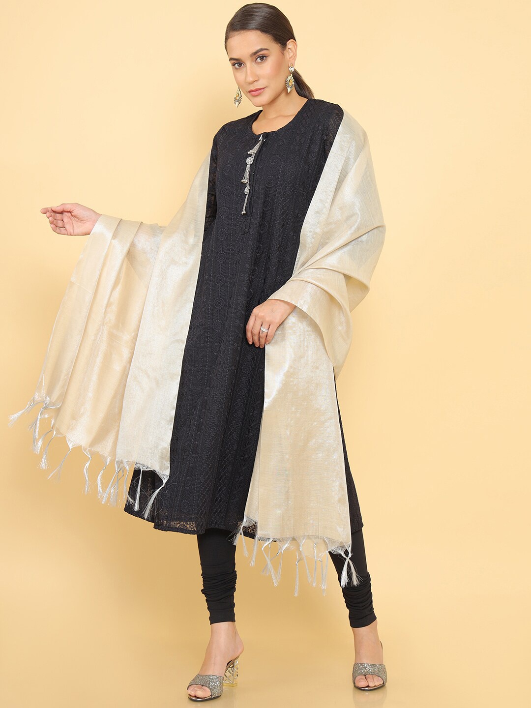 

Soch Beige Tone Solid Chanderi Dupatta