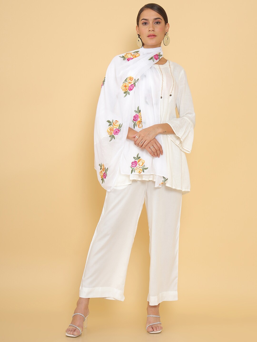 

Soch White & Green Embroidered Viscose Rayon Dupatta