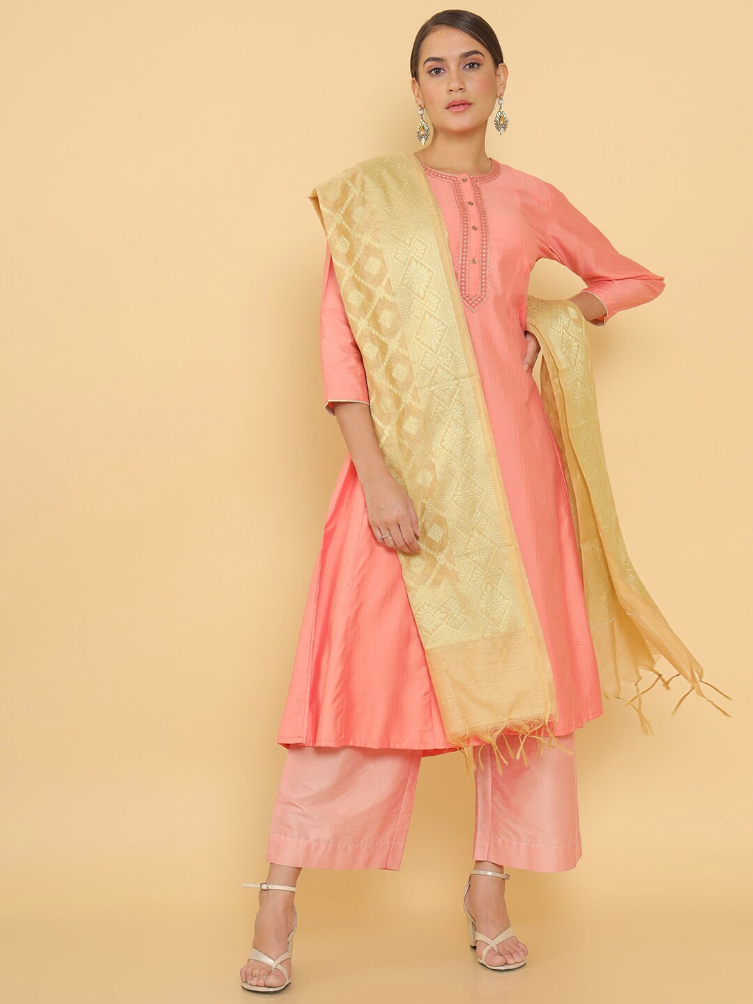 

Soch Beige & Gold-Toned Printed Dupatta