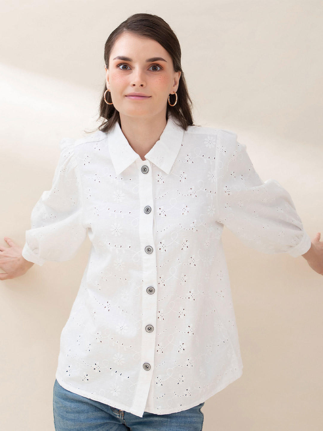 

B.Copenhagen Women Off White Striped Casual Shirt