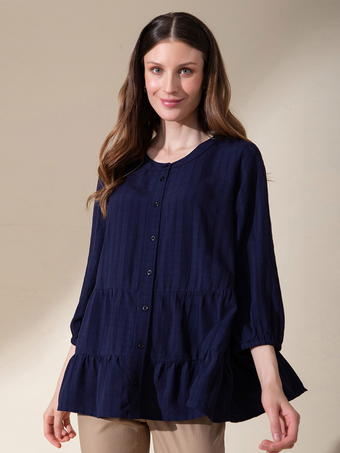 

B.Copenhagen Women Navy Blue Casual Shirt