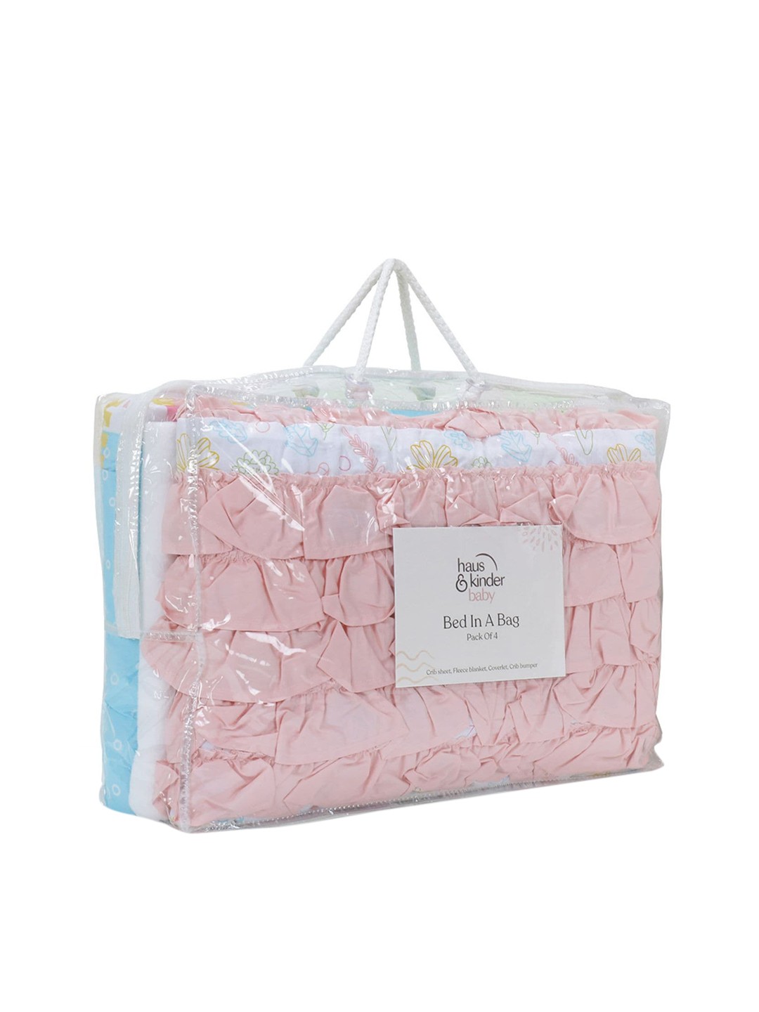 

haus & kinder Infants White & Pink Pack Of 4 Printed Pure Cotton Baby Bed Set