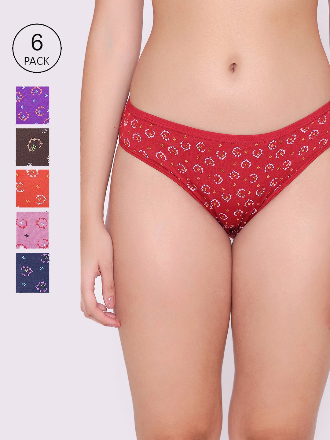 

ABELINO Women Pack of 9 Printed Cotton Low-Rise Bikini Briefs, Purple