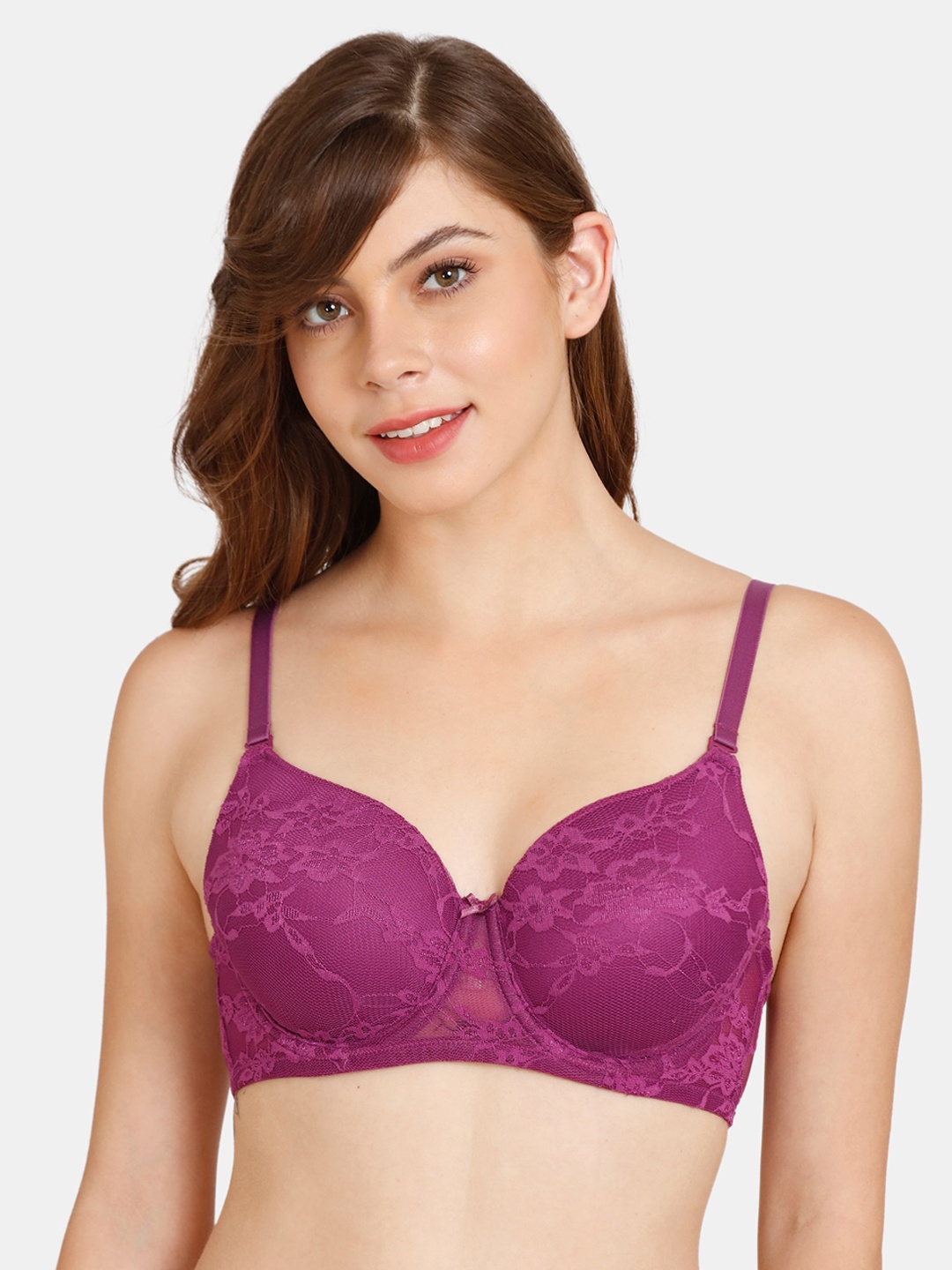 

Rosaline by Zivame Purple Floral Heavily Padded & Underwired Seamless Bra