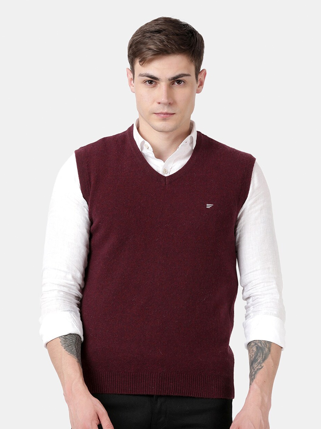 

t-base Men's Maroon V-Neck Sweater Vest
