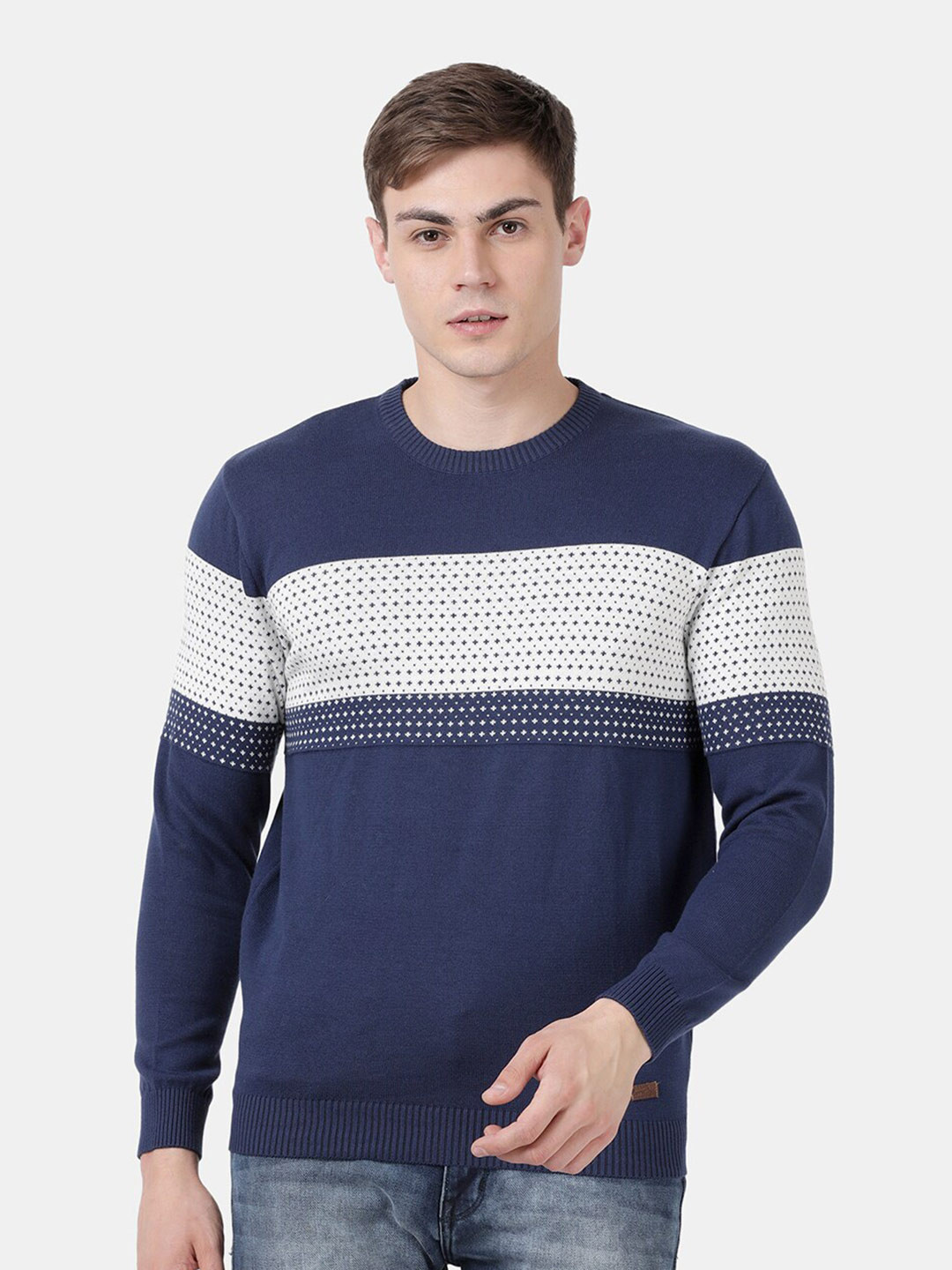 

t-base Men Blue & White Striped Pullover