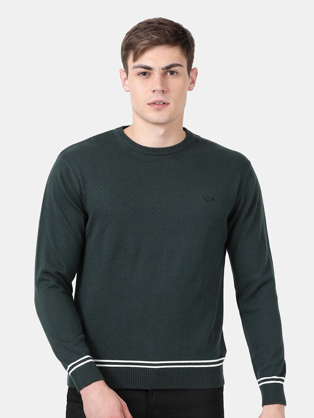 

t-base Men's Pine Stylised Cotton Modal Crewneck Sweater, Green