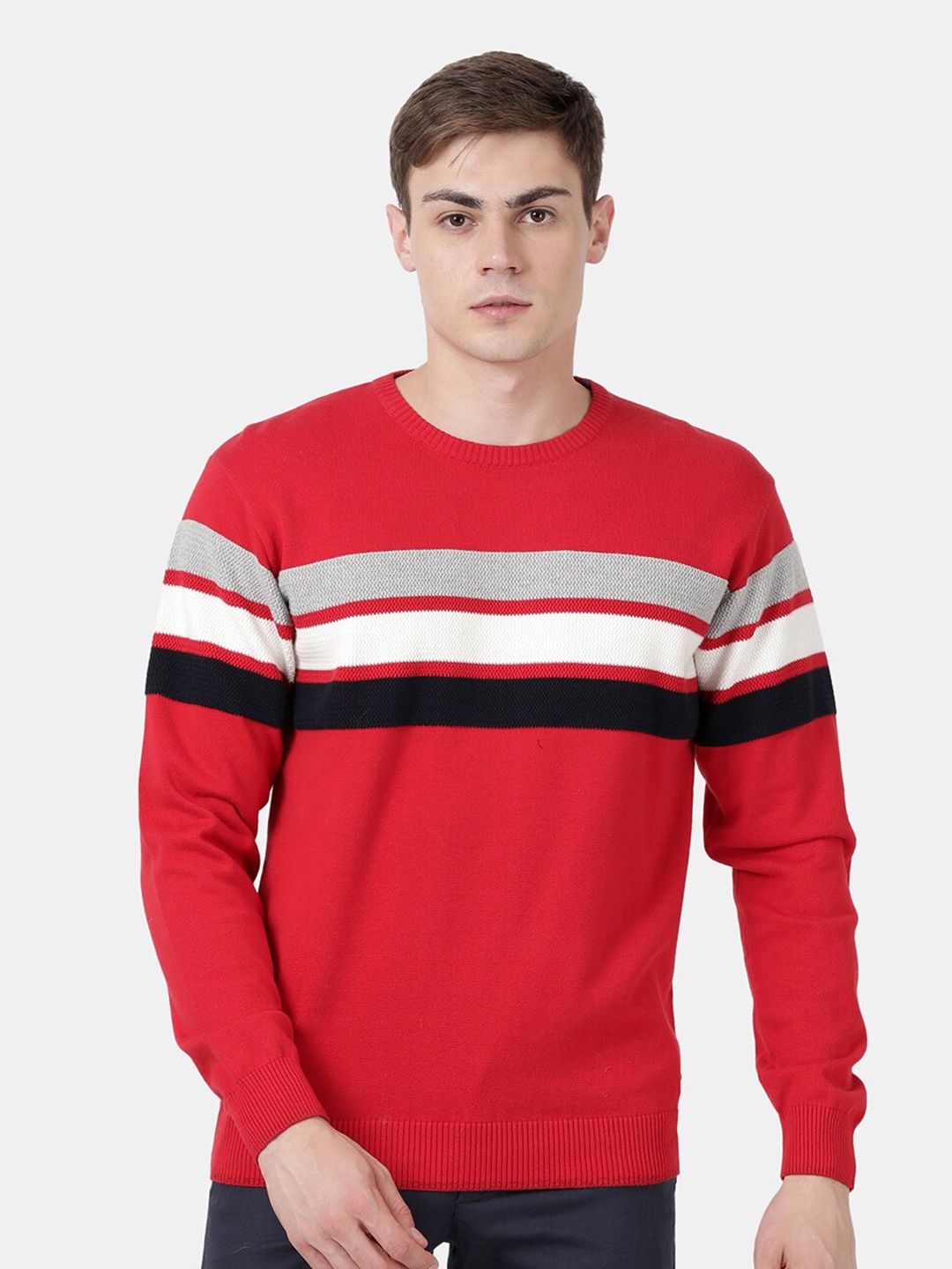 

t-base Men Red & White Striped Pullover