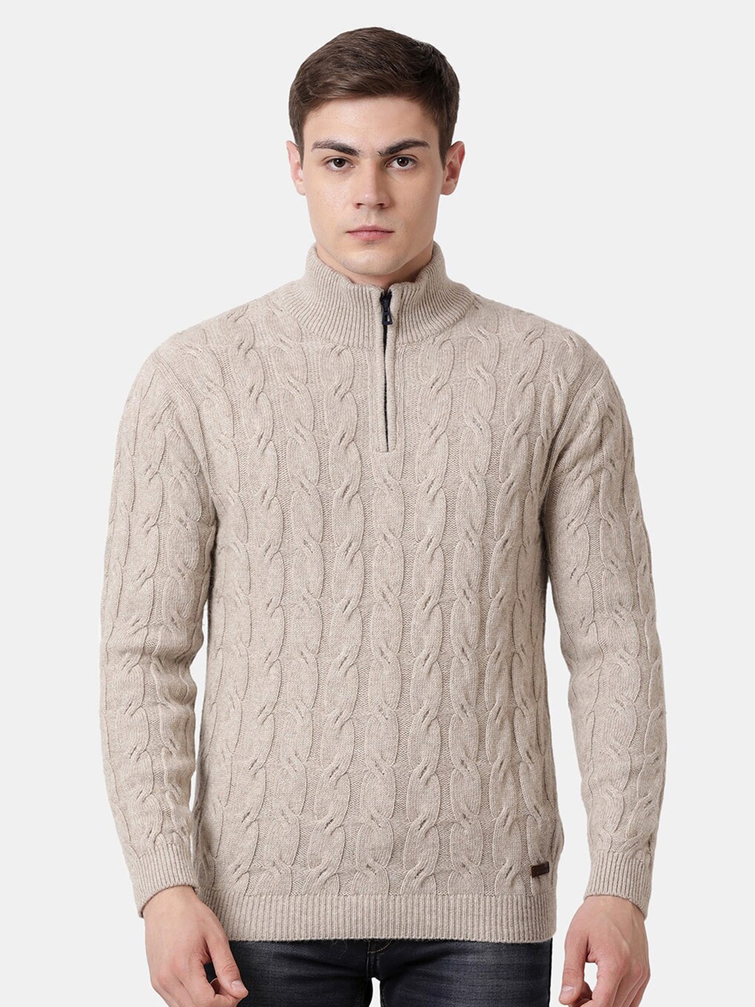 

t-base Men Cream-Coloured Cable Knit Ribbed Sweater Vest