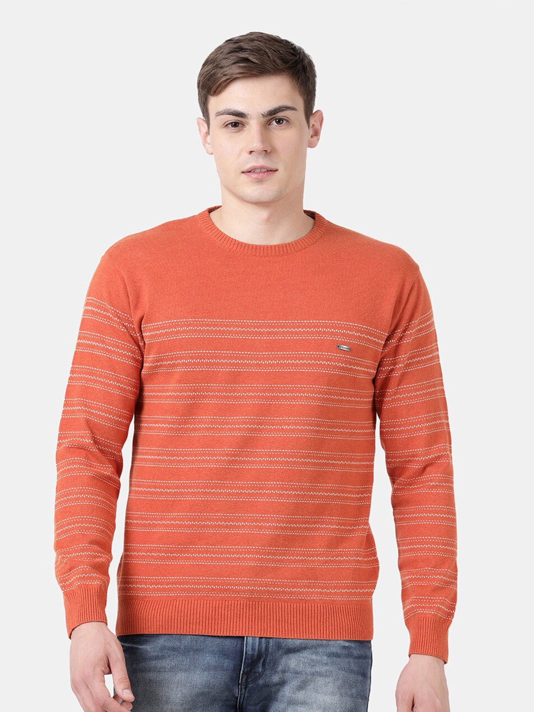 

T-base Men Orange Striped Sweater