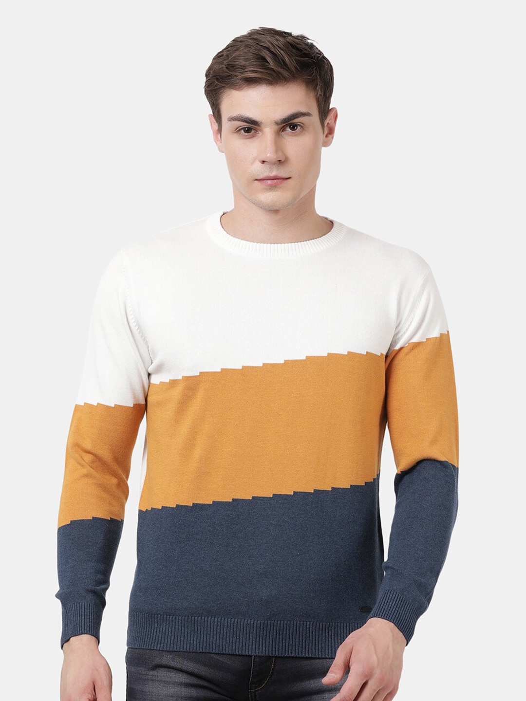 

t-base Men Yellow & Blue Colourblocked Pullover