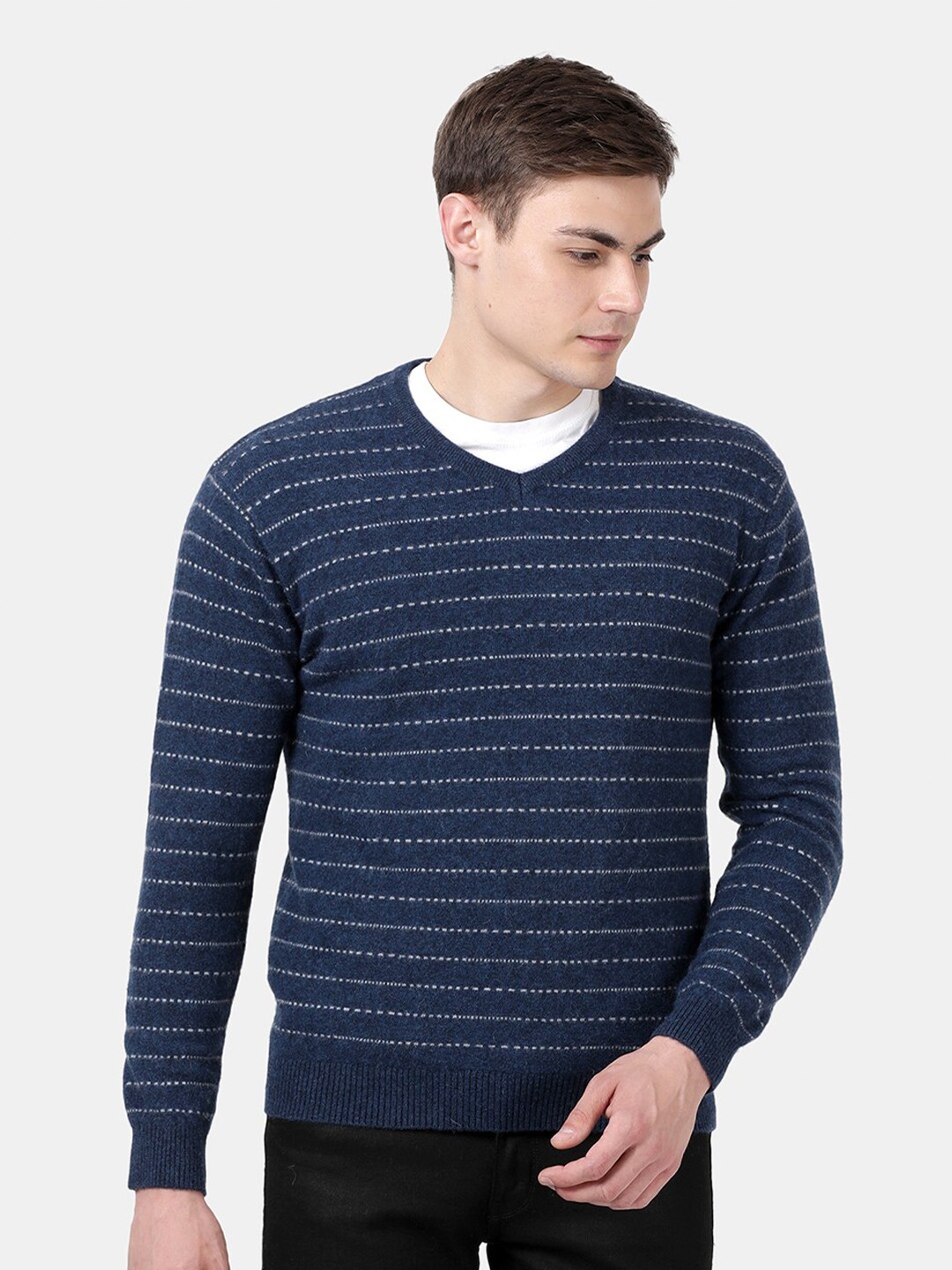 

t-base Men Blue & White Striped Sweater