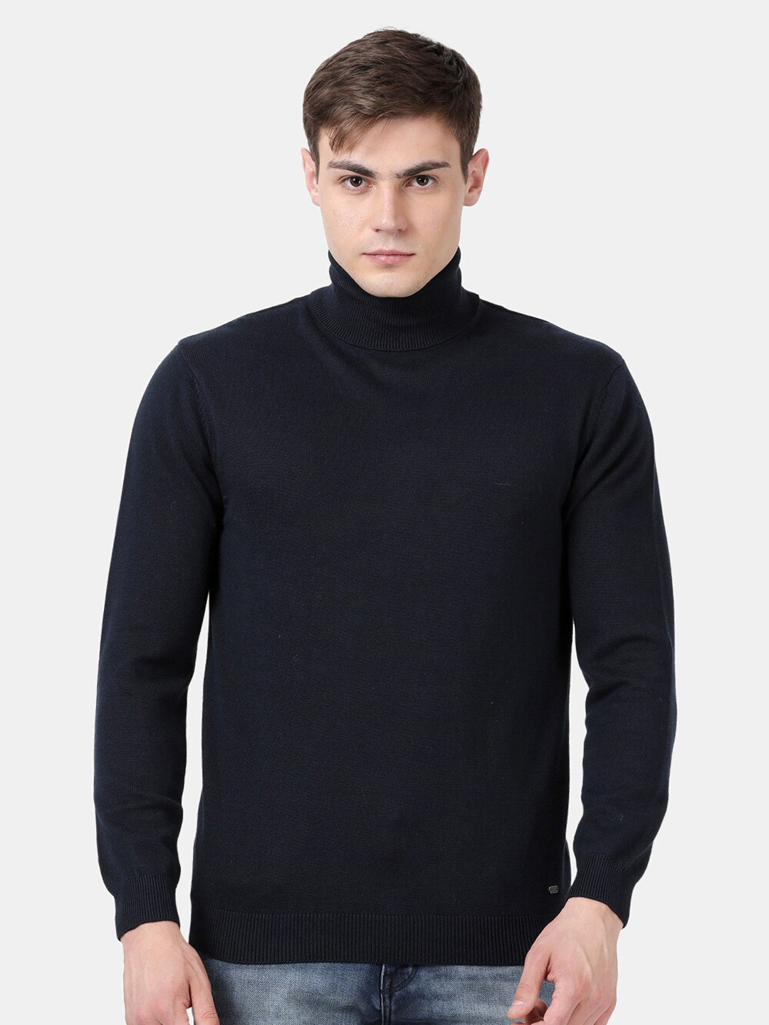 

t-base Men's Navy Blue Solid Cotton Modal Turtle Neck Sweater