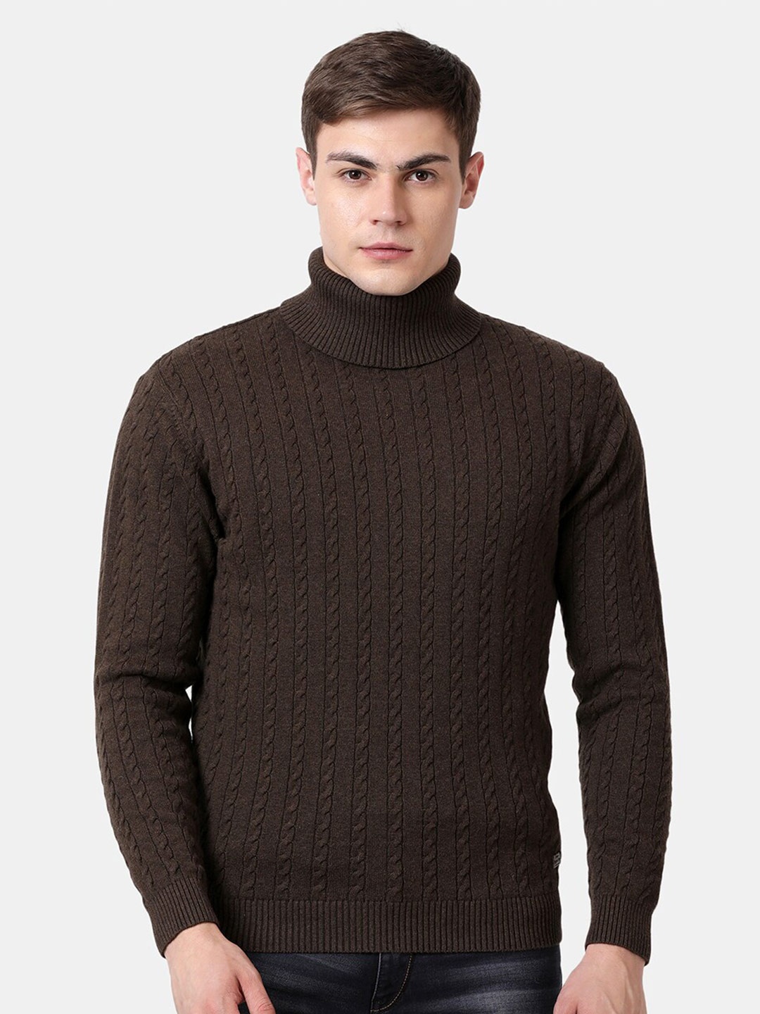 

t-base Men Brown Ribbed Turtle Neck Sweater